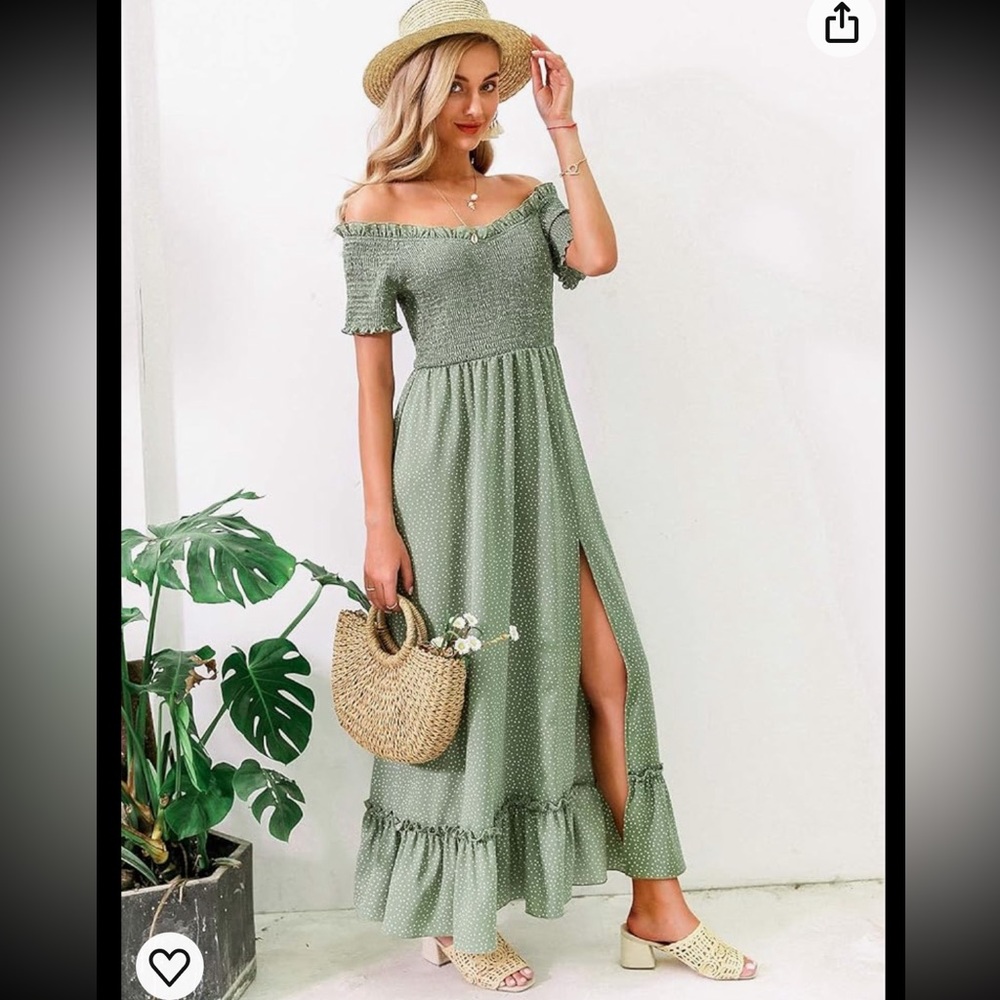 NWT! | Miessial Simplee Light Blue Polka Dot Off Shoulder Split Maxi Dress